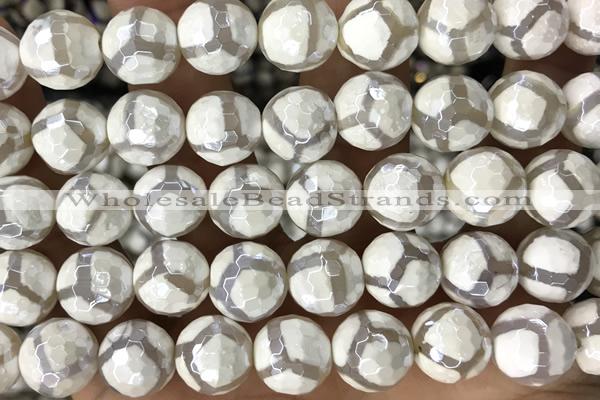 AGAT22 15 inches 12mm faceted round AB-color tibetan agate beads