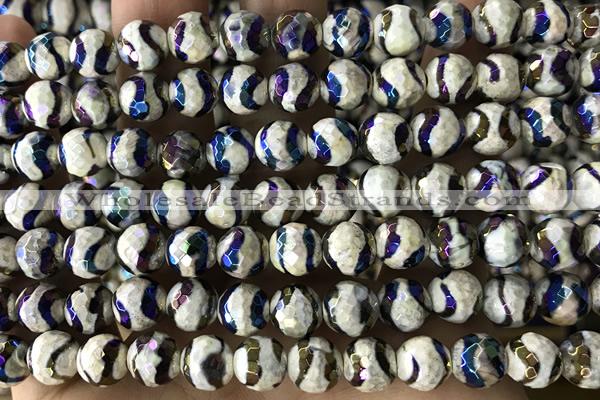 AGAT46 15 inches 8mm faceted round AB-color tibetan agate beads