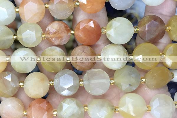COIN05 15 inches 12mm faceted coin jade gemstone beads