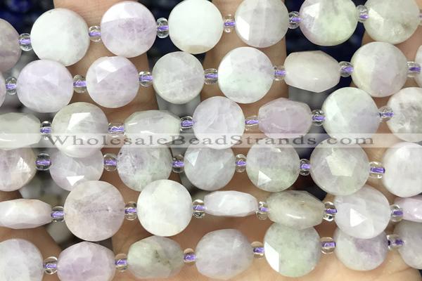 COIN08 15 inches 10mm faceted coin kunzite gemstone beads