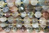COIN14 15 inches 10mm faceted coin multicolor rutilated quartz beads