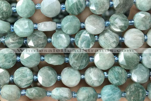 COIN15 15 inches 10mm faceted coin amazonite gemstone beads