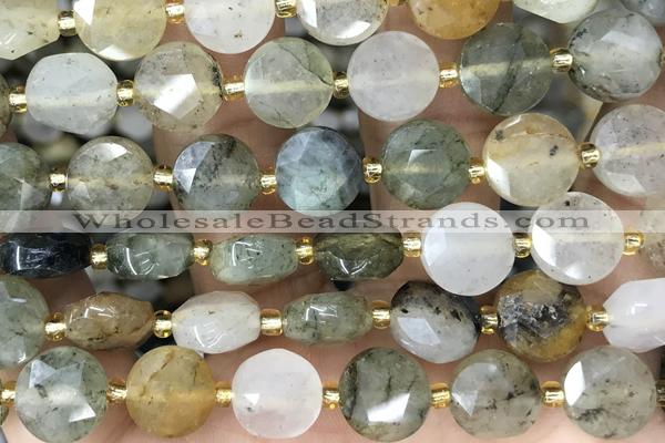 COIN35 15 inches 10mm faceted coin phantom quartz beads