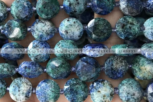 COIN55 15 inches 12mm faceted coin dyed chrysocolla beads