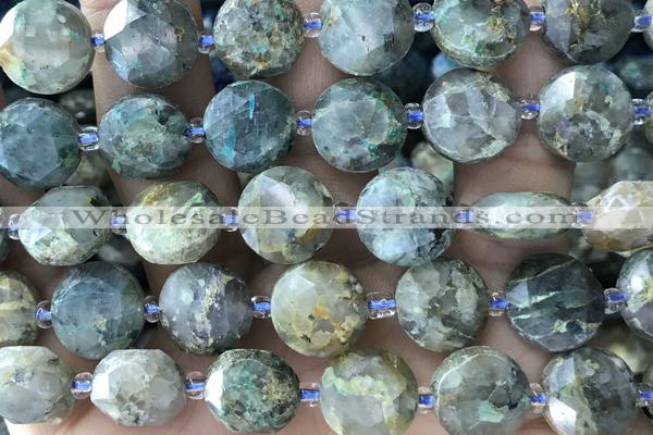 COIN56 15 inches 12mm faceted coin rhyolite gemstone beads