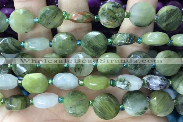COIN80 15 inches 12mm faceted coin seaweed quartz beads