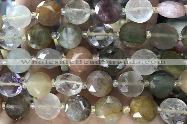 COIN98 15 inches 12mm faceted coin quartz gemstone beads