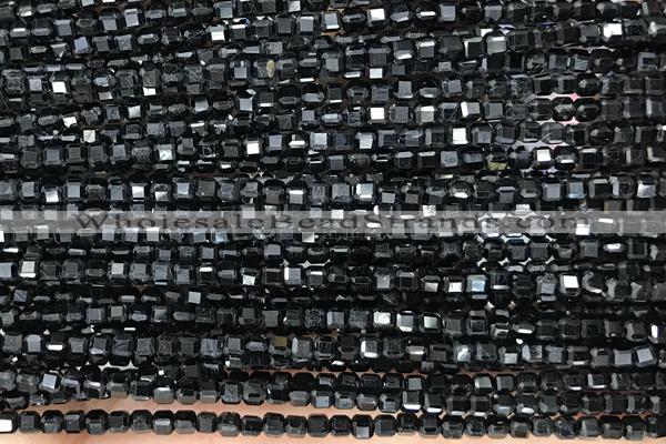 CUBE124 15 inches 3mm faceted cube black tourmaline gemstone beads