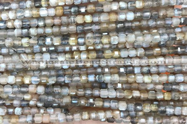 CUBE62 15 inches 2.5mm faceted cube moonstone gemstone beads