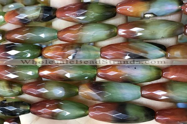 AGAT285 15 inches 10*30mm faceted rice rainbow agate beads
