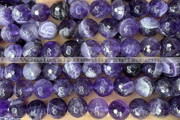 AMET18 15 inches 10mm faceted round natural amethyst beads