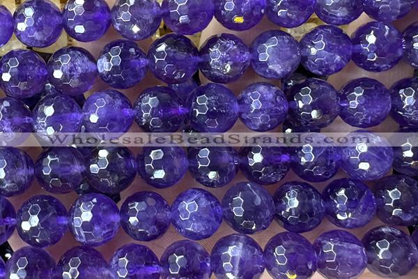 AMET22 15 inches 10mm faceted round natural amethyst beads