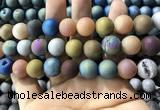 CAA1382 15.5 inches 16mm round matte plated druzy agate beads