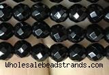 CAA2415 15.5 inches 4mm faceted round black agate beads wholesale