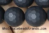 CAA2441 15.5 inches 12mm faceted round matte black agate beads