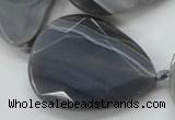 CAA256 15.5 inches 30*40mm faceted teardrop grey line agate beads