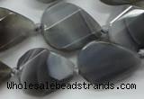 CAA260 15.5 inches 24*32mm twisted & faceted teardrop grey line agate beads