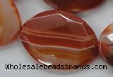 CAA304 15.5 inches 28*40mm faceted oval red line agate beads