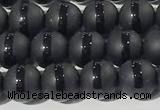 CAA3650 15.5 inches 6mm round matte & carved black agate beads