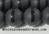 CAA3652 15.5 inches 10mm round matte & carved black agate beads