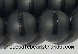 CAA3653 15.5 inches 12mm round matte & carved black agate beads