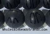 CAA3663 15.5 inches 12mm round matte & carved black agate beads