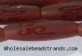 CAA3694 15.5 inches 8*30mm rice matte & carved red agate beads