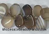 CAA3752 Top drilled 5*8mm flat teardrop line agate beads