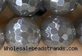 CAA5642 15 inches 10mm faceted round AB-color grey agate beads