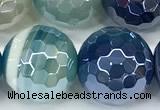 CAA5951 15 inches 12mm faceted round AB-color line agate beads