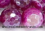 CAA5998 15 inches 12mm faceted round AB-color line agate beads