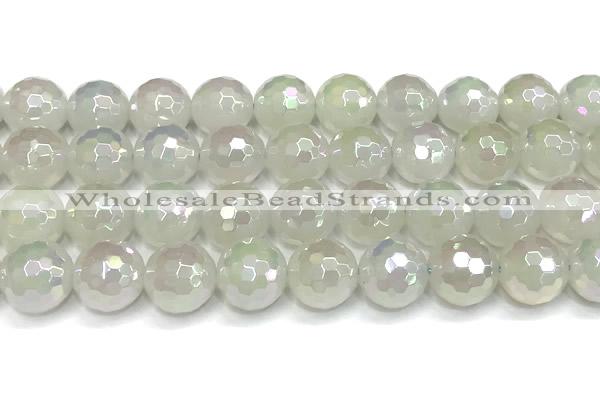 CAA6037 15 inches 12mm faceted round AB-color white agate beads