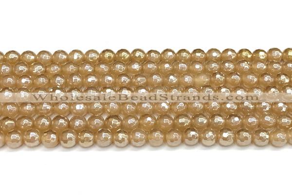 CAA6050 15 inches 6mm faceted round AB-color yellow agate beads