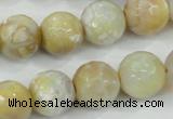 CAA726 15.5 inches 14mm faceted round fire crackle agate beads