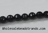 CAB343 15.5 inches 8mm faceted round black agate gemstone beads