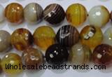 CAG2713 15.5 inches 10mm faceted round yellow line agate beads
