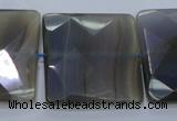 CAG2746 15.5 inches 30*30mm faceted square grey line agate beads