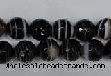 CAG2983 15.5 inches 10mm faceted round black line agate beads