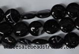 CAG2991 15.5 inches 10mm flat round black line agate beads