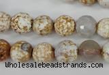 CAG4521 15.5 inches 10mm faceted round fire crackle agate beads