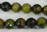 CAG4542 15.5 inches 12mm faceted round fire crackle agate beads