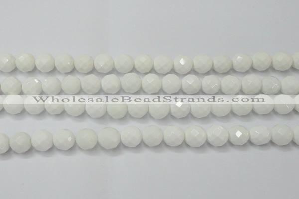 CAG6102 15.5 inches 8mm faceted round white agate gemstone beads