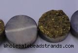 CAG7934 7.5 inches 18mm flat round plated white druzy agate beads
