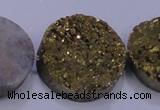 CAG7939 7.5 inches 28mm flat round plated white druzy agate beads