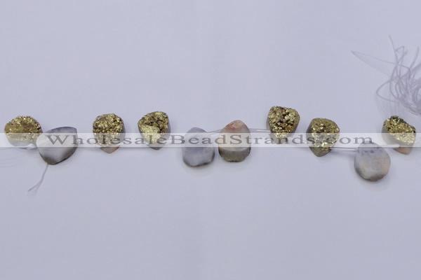 CAG8113 Top drilled 12*16mm teardrop glod plated druzy agate beads