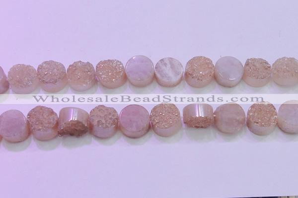 CAG8381 7.5 inches 20mm coin champagne plated druzy agate beads