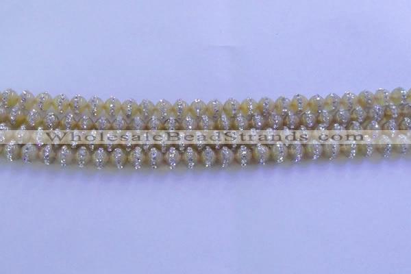 CAG8790 15.5 inches 6mm round agate with rhinestone beads