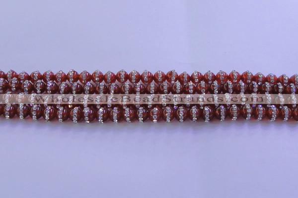 CAG8800 15.5 inches 6mm round agate with rhinestone beads
