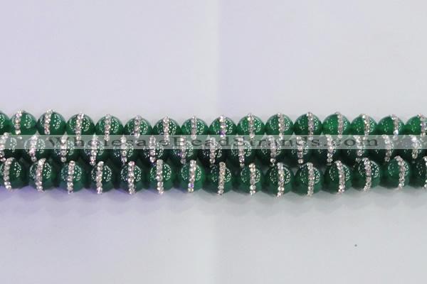 CAG8813 15.5 inches 12mm round agate with rhinestone beads