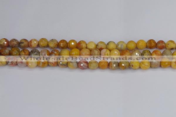 CAG9870 15.5 inches 8mm faceted round yellow crazy lace agate beads